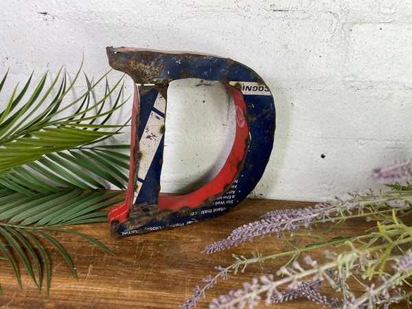 Letter D Vintage Reclaimed Tin Metal Oil Drum Letters