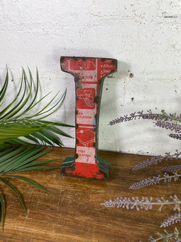 Letter I Vintage Reclaimed Tin Metal Oil Drum Letters