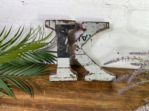 Letter K Vintage Reclaimed Tin Metal Oil Drum Letters