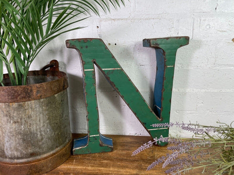 Letter N Vintage Reclaimed Tin Metal Oil Drum Letters