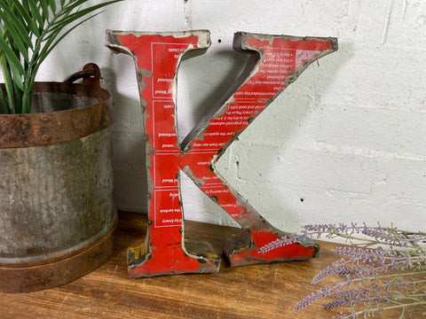 Letter  K Vintage Reclaimed Tin Metal Oil Drum Letters