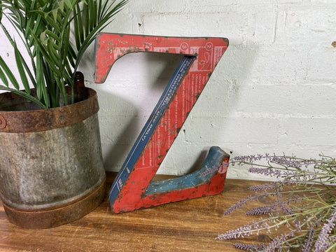 Letter Z Vintage Reclaimed Tin Metal Oil Drum Letters