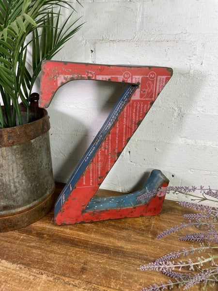 Letter Z Vintage Reclaimed Tin Metal Oil Drum Letters