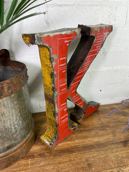 Letter  K Vintage Reclaimed Tin Metal Oil Drum Letters