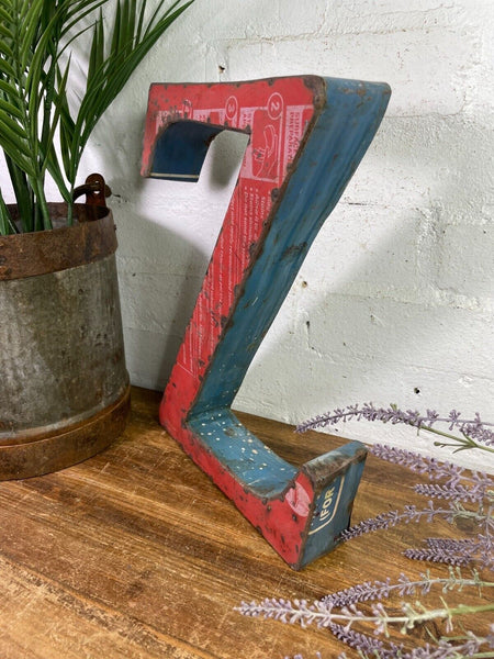 Letter Z Vintage Reclaimed Tin Metal Oil Drum Letters