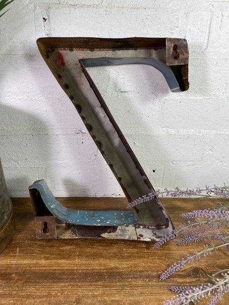 Letter Z Vintage Reclaimed Tin Metal Oil Drum Letters