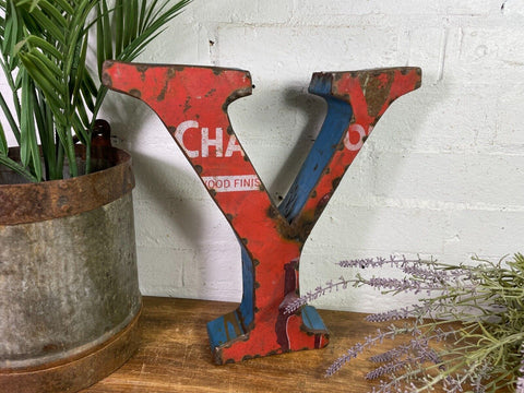 Letter  Y Vintage Reclaimed Tin Metal Oil Drum Letters