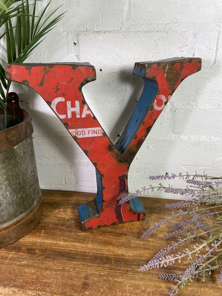 Letter  Y Vintage Reclaimed Tin Metal Oil Drum Letters