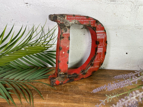 Letter D Vintage Reclaimed Tin Metal Oil Drum Letters