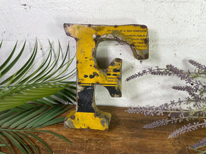 Letter F Vintage Reclaimed Tin Metal Oil Drum Letters