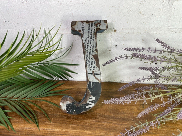Letter J Vintage Reclaimed Tin Metal Oil Drum Letters