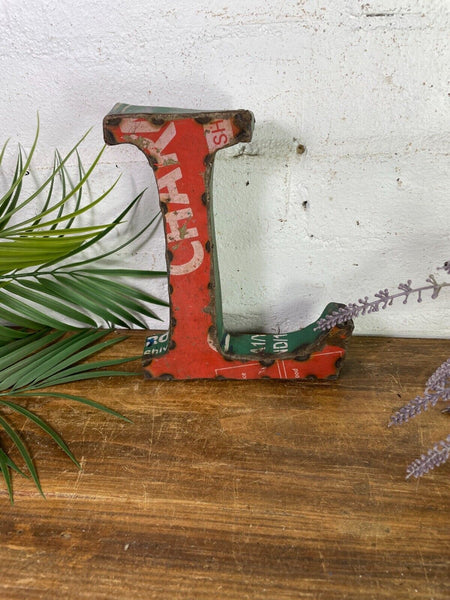 Letter L Vintage Reclaimed Tin Metal Oil Drum Letters