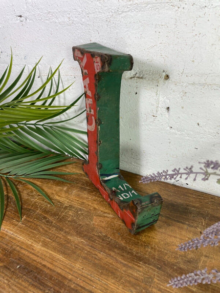 Letter L Vintage Reclaimed Tin Metal Oil Drum Letters