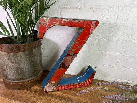 Letter Z Vintage Reclaimed Tin Metal Oil Drum Letters