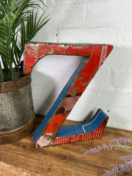 Letter Z Vintage Reclaimed Tin Metal Oil Drum Letters
