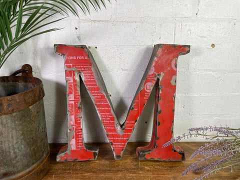 Letter  M Vintage Reclaimed Tin Metal Oil Drum Letters