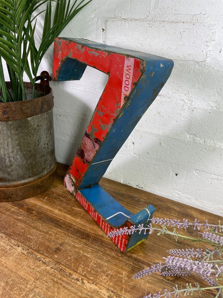 Letter Z Vintage Reclaimed Tin Metal Oil Drum Letters