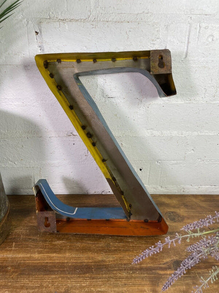 Letter Z Vintage Reclaimed Tin Metal Oil Drum Letters
