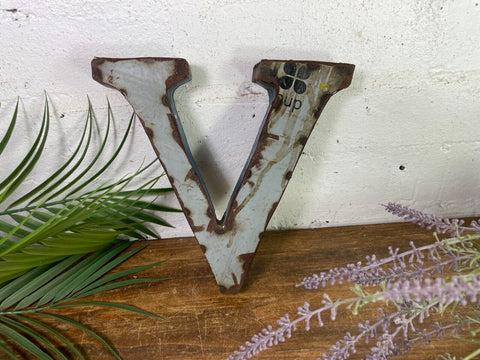 Letter V Vintage Reclaimed Tin Metal Oil Drum Letters