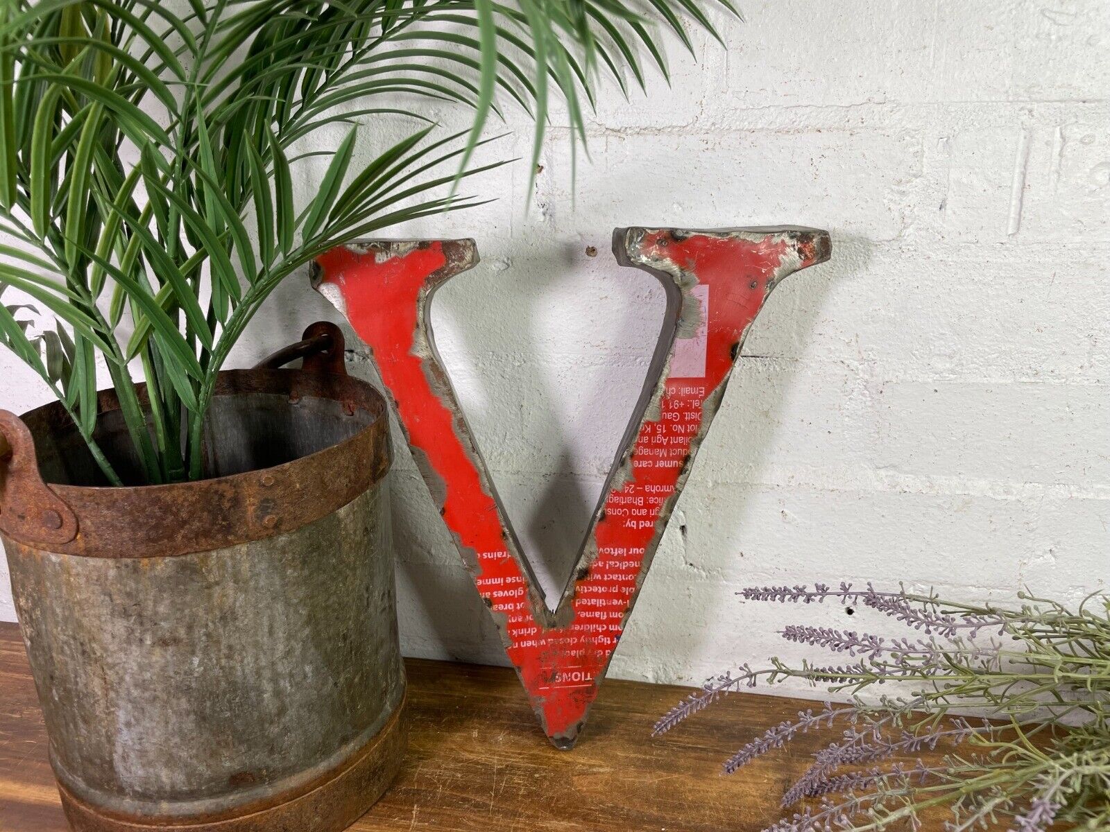 Letter V Vintage Reclaimed Tin Metal Oil Drum Letters