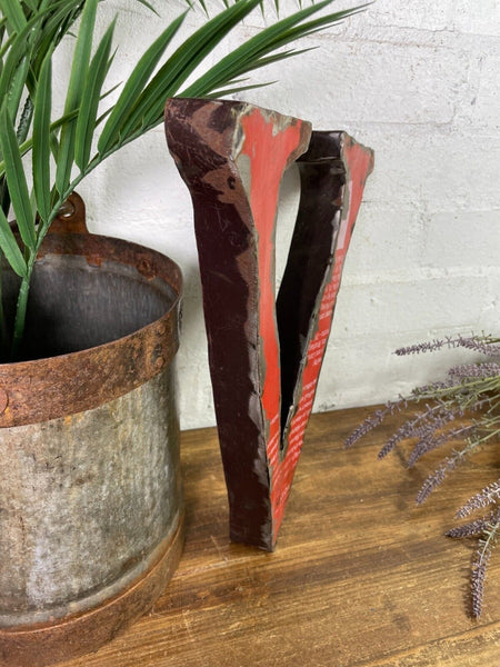 Letter V Vintage Reclaimed Tin Metal Oil Drum Letters