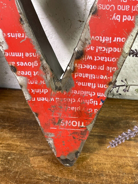 Letter V Vintage Reclaimed Tin Metal Oil Drum Letters