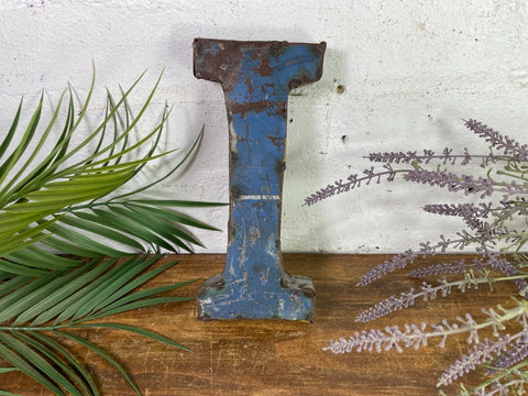 Letter I Vintage Reclaimed Tin Metal Oil Drum Letters