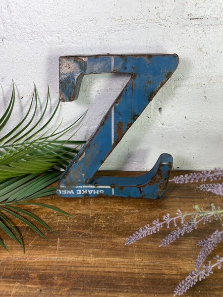 Letter Z Vintage Reclaimed Tin Metal Oil Drum Letters