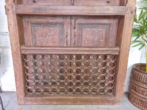 Large Pair Antique Indian Rustic Teak Wooden Window Stutters Doors  Iron Work