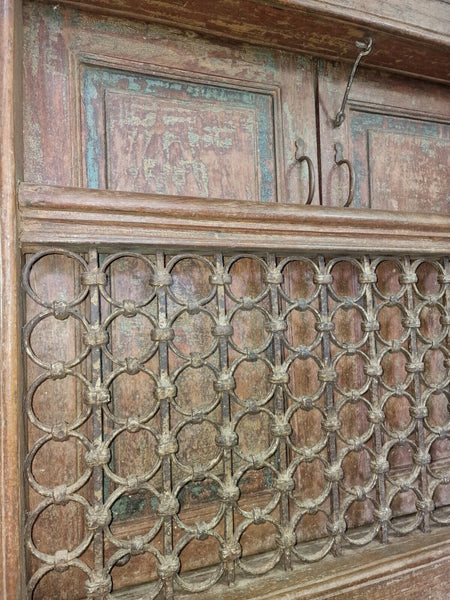 Large Pair Antique Indian Rustic Teak Wooden Window Stutters Doors  Iron Work