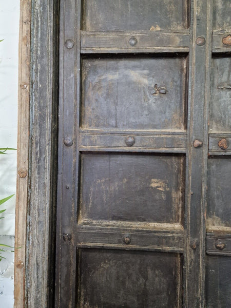 Large Pair Reclaimed Antique Indian Rustic Solid Wooden Doors With Frame