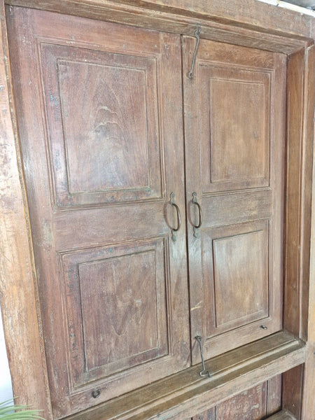 Large Pair Antique Indian Rustic Teak Wooden Window Stutters Doors  Iron Work