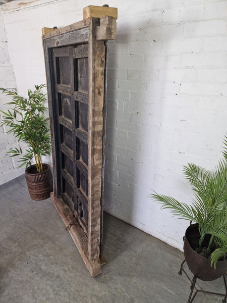 Large Pair Reclaimed Antique Indian Rustic Solid Wooden Doors With Frame