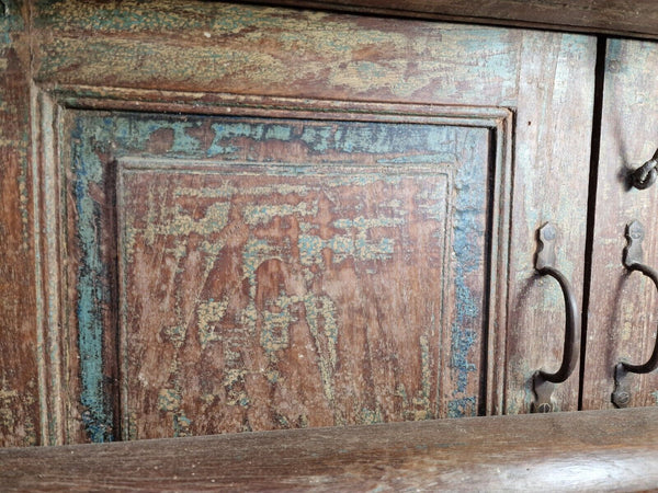 Large Pair Antique Indian Rustic Teak Wooden Window Stutters Doors  Iron Work
