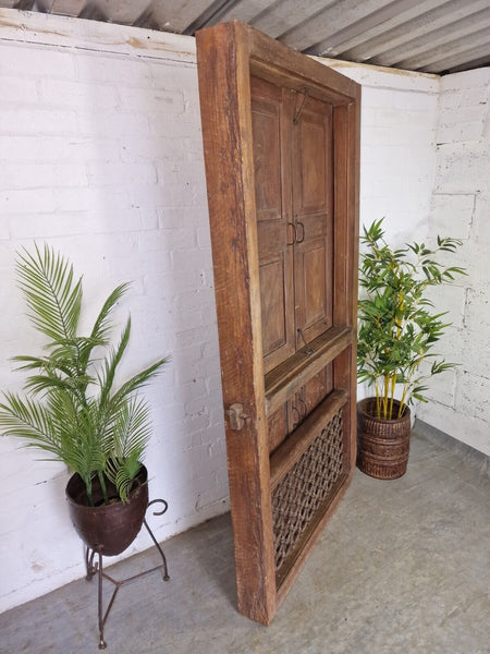 Large Pair Antique Indian Rustic Teak Wooden Window Stutters Doors  Iron Work
