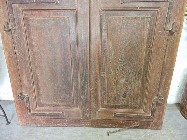 Large Pair Antique Indian Rustic Teak Wooden Window Stutters Doors  Iron Work