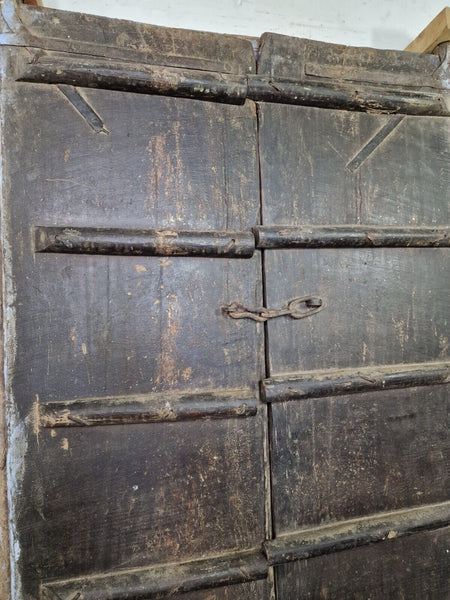 Large Pair Reclaimed Antique Indian Rustic Solid Wooden Doors With Frame