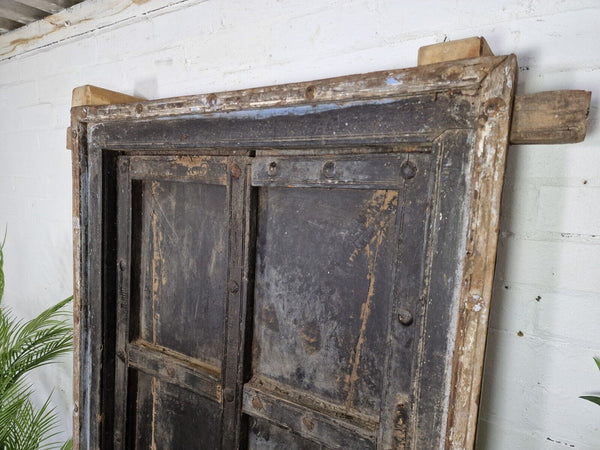 Large Pair Reclaimed Antique Indian Rustic Solid Wooden Doors With Frame