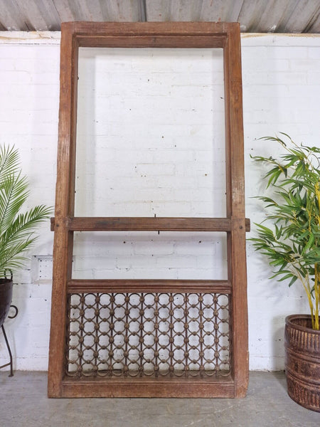 Large Pair Antique Indian Rustic Teak Wooden Window Stutters Doors  Iron Work