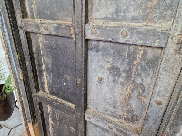 Large Pair Reclaimed Antique Indian Rustic Solid Wooden Doors With Frame