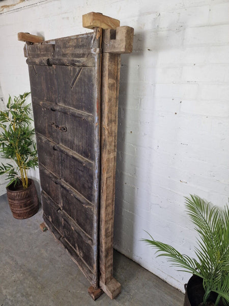 Large Pair Reclaimed Antique Indian Rustic Solid Wooden Doors With Frame