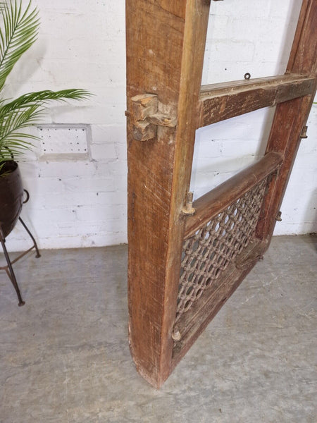 Large Pair Antique Indian Rustic Teak Wooden Window Stutters Doors  Iron Work