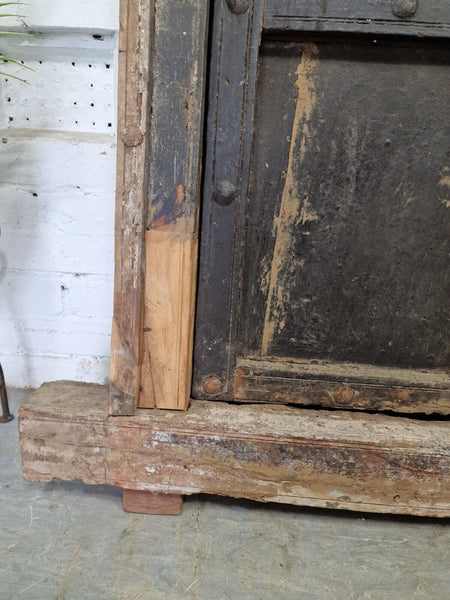Large Pair Reclaimed Antique Indian Rustic Solid Wooden Doors With Frame