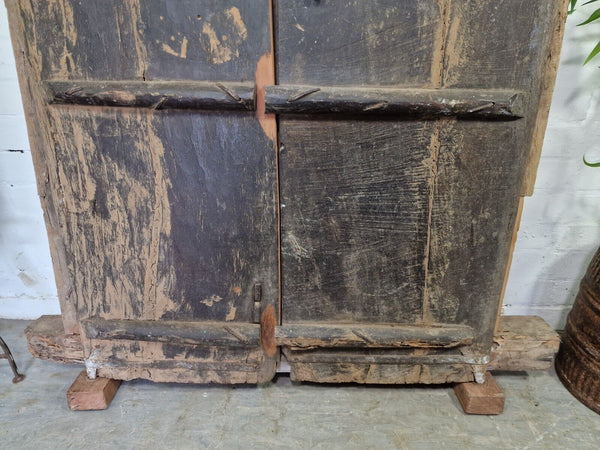 Large Pair Reclaimed Antique Indian Rustic Solid Wooden Doors With Frame