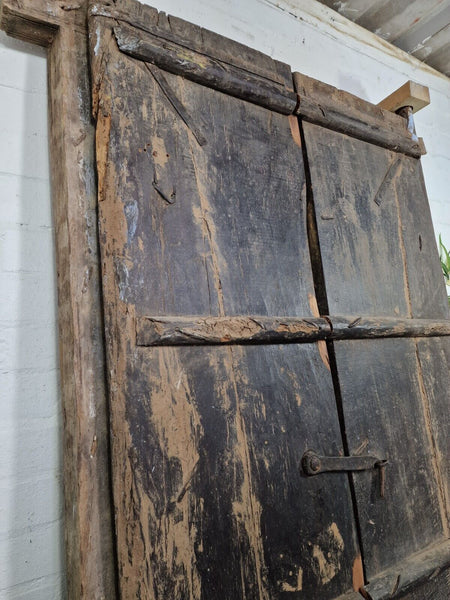 Large Pair Reclaimed Antique Indian Rustic Solid Wooden Doors With Frame