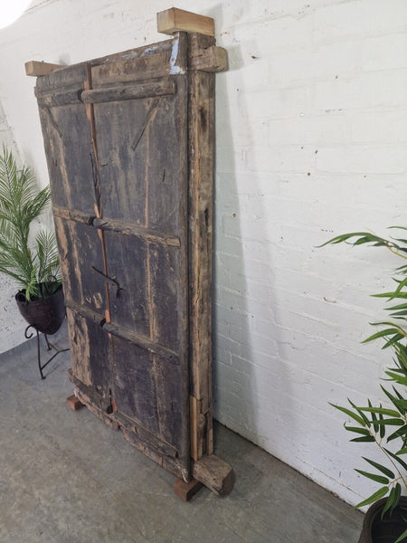 Large Pair Reclaimed Antique Indian Rustic Solid Wooden Doors With Frame