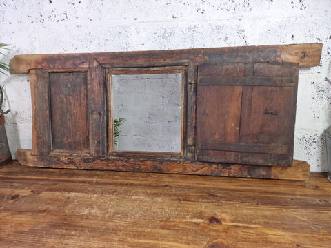 Large Vintage Antique Rustic Indian Window Frame Shutters Wall Garden Mirror