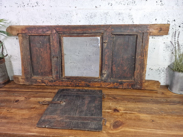 Large Vintage Antique Rustic Indian Window Frame Shutters Wall Garden Mirror