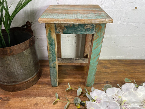Vintage Reclaimed Wooden Side Lamp Table Plant Stand Stool