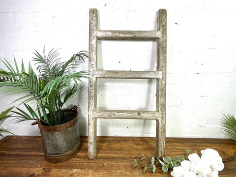 Vintage Rustic White Painted Wooden Boat Ladder Steps Home Decor